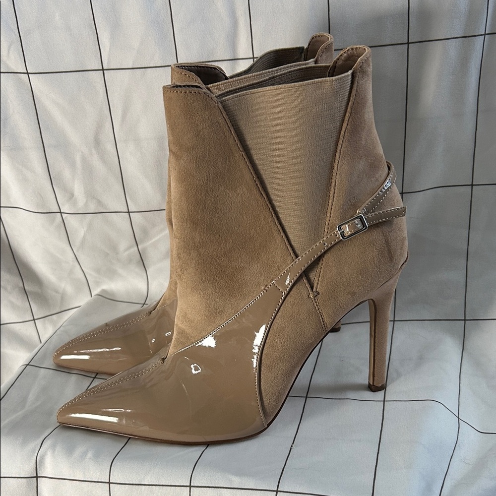 Nine West Tan Patent and Suede Heeled Boots
